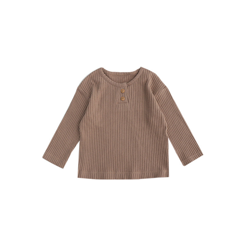 Spring Baby Kids Unisex Solid Color Crew Neck Top And Pants Clothing