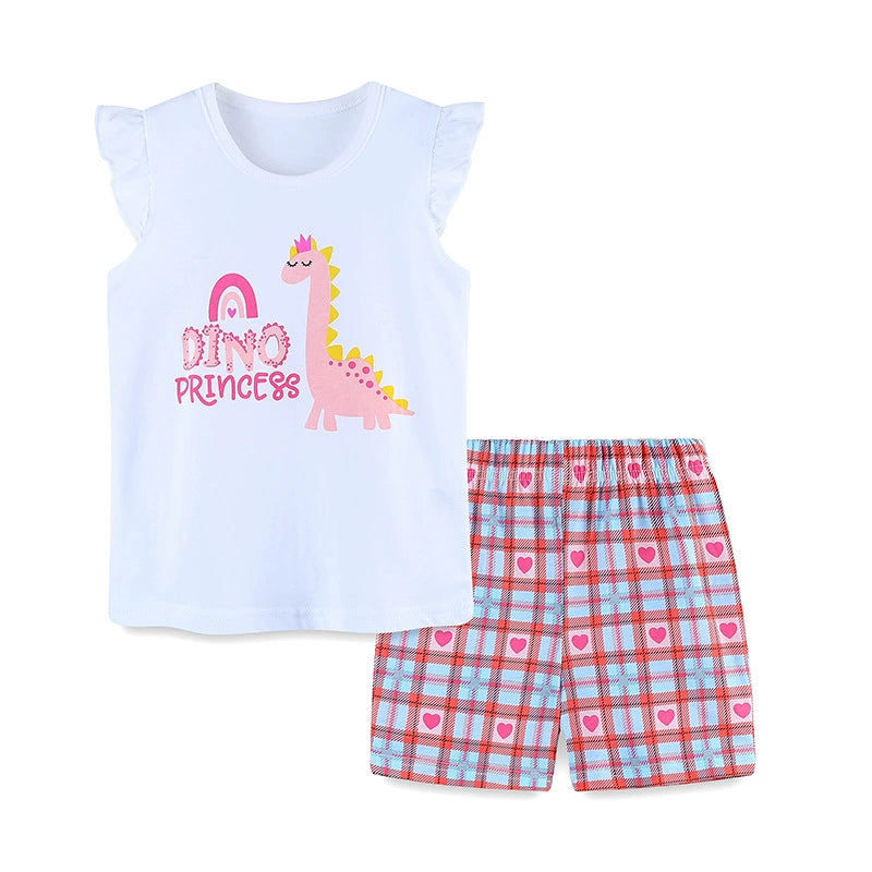 Summer Baby Kids Cute Dinosaur Pattern Vest and Plaid Shorts Clothing