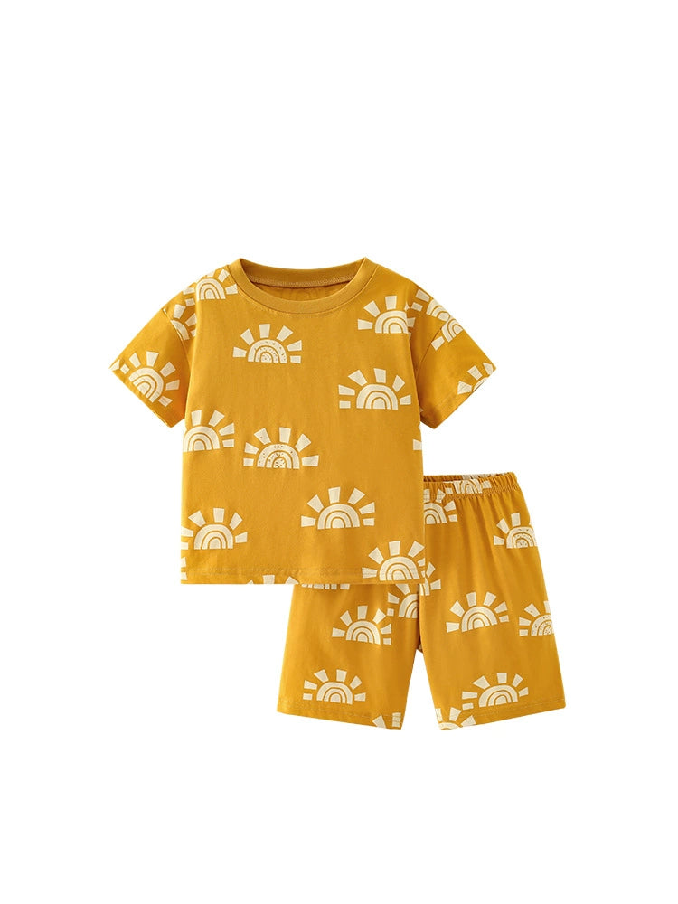 Summer Baby Kids Casual Sunrise Pattern T-shirt and Shorts Clothing