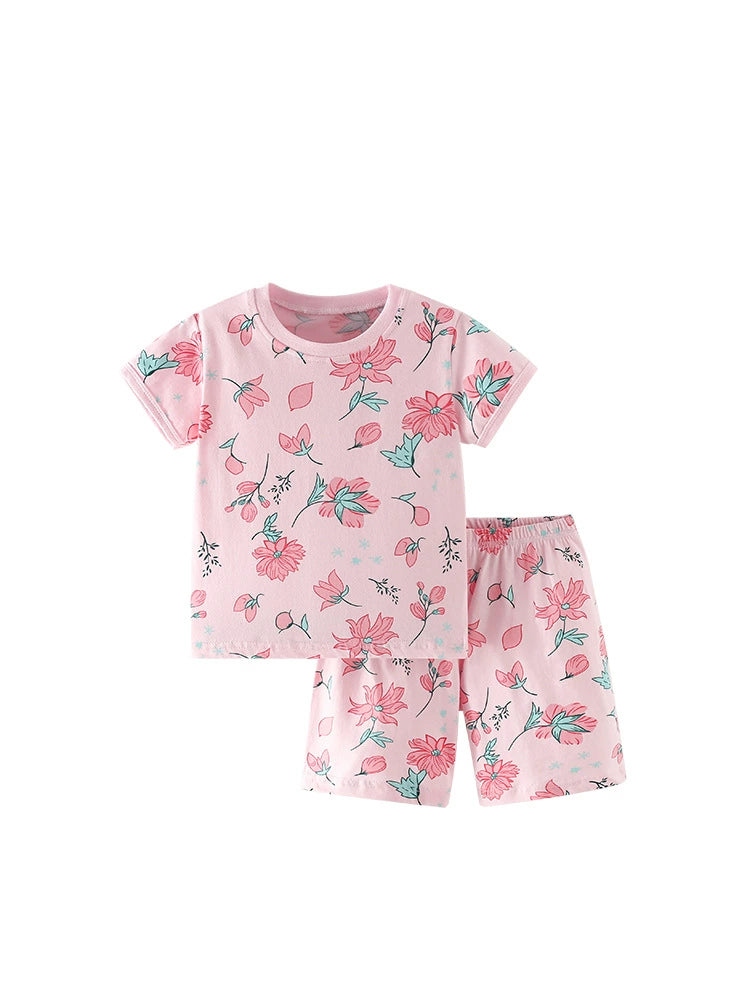 Summer Baby Kids Flowers Pattern T-shirt and Shorts Clothing Set for