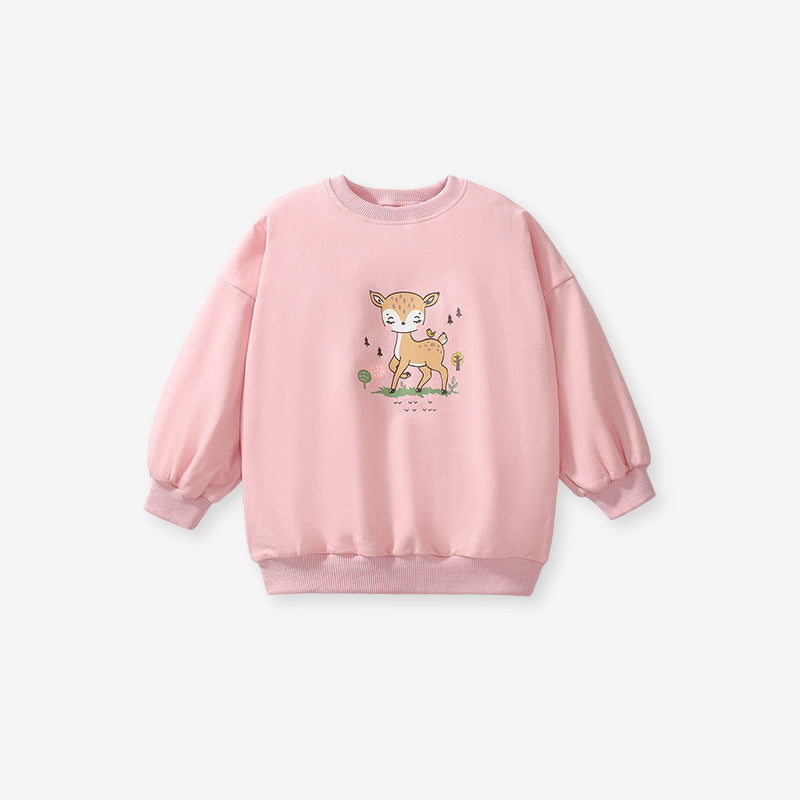 Autumn Baby Kids Girls Cartoon Little Deer Pattern Pullover Clothing