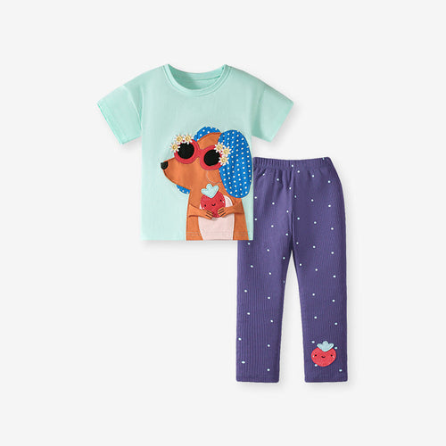 Summer Baby Kids Puppy Cartoon Pattern T-shirt and Shorts Clothing Set