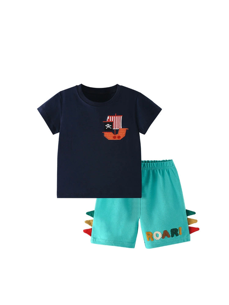 Summer Baby Kids Pirate Cartoon Pattern T-shirt and Shorts Clothing