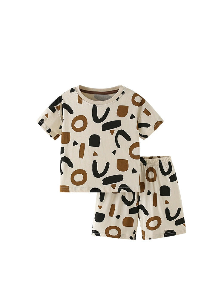 Summer Baby Kids Geometric Pattern T-shirt and Shorts Clothing Set for