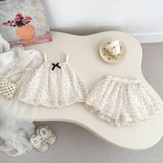 Summer Baby Kids Dots Pattern Sleeveless Top Vest and Shorts Clothing