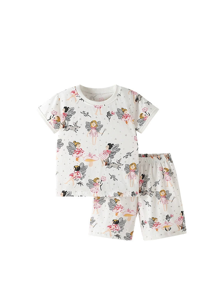 Summer Baby Kids Fairy Cartoon Pattern T-shirt and Shorts Clothing Set