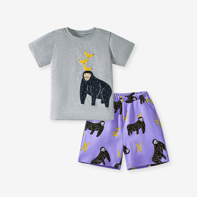 Summer Baby Kids Animals Cartoon Print T-shirt and Shorts Clothing Set