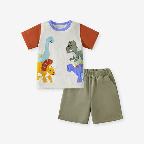 Summer Baby Kids Dinosaurs Cartoon Pattern T-shirt and Shorts Clothing