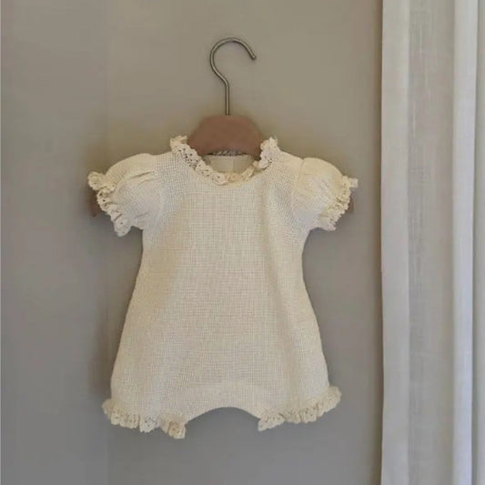 Summer Baby Kids Short Sleeves Plain Rompers, Bib and Hat Clothing Set