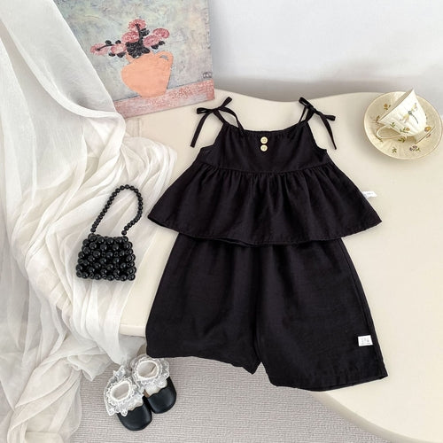 Summer Baby Kids Solid Color Sleeveless Top Vest with Pants Clothing