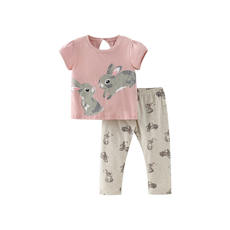 Baby Kids Girls Cartoon Short Sleeves Top And Pants Casual Clothing