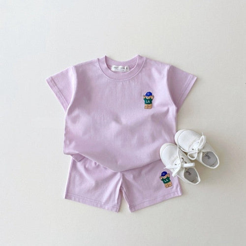 Summer Baby Kids Teddy Bear Pattern T-shirt and Shorts Clothing Set