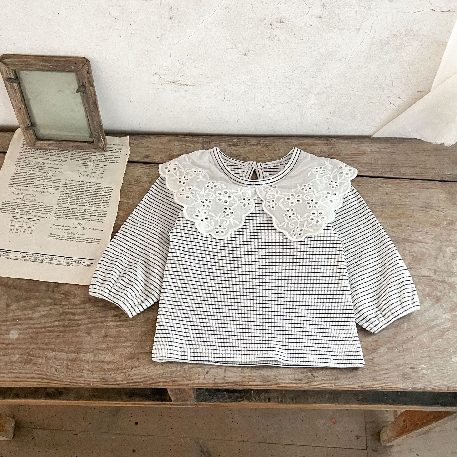 Spring Baby Kids Girls Hollow-Out Collar Top And Flared Pants Clothing
