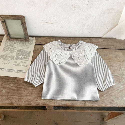 Spring Baby Kids Girls Hollow-Out Collar Top And Flared Pants Clothing