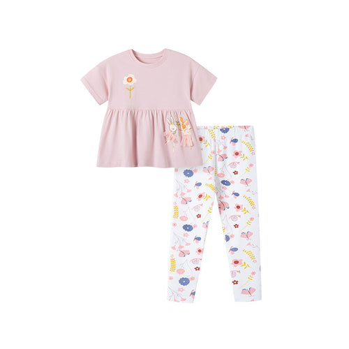 Summer Baby Kids Cartoon and Floral Pattern T-shirt and Pants Clothing