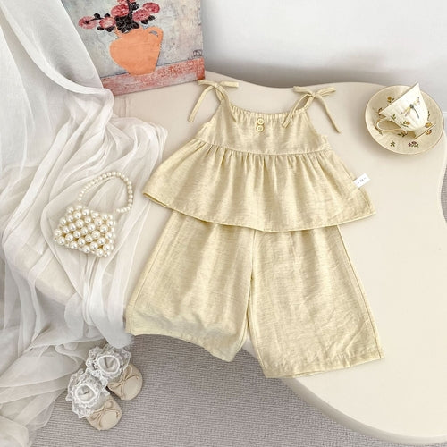Summer Baby Kids Solid Color Sleeveless Top Vest with Pants Clothing