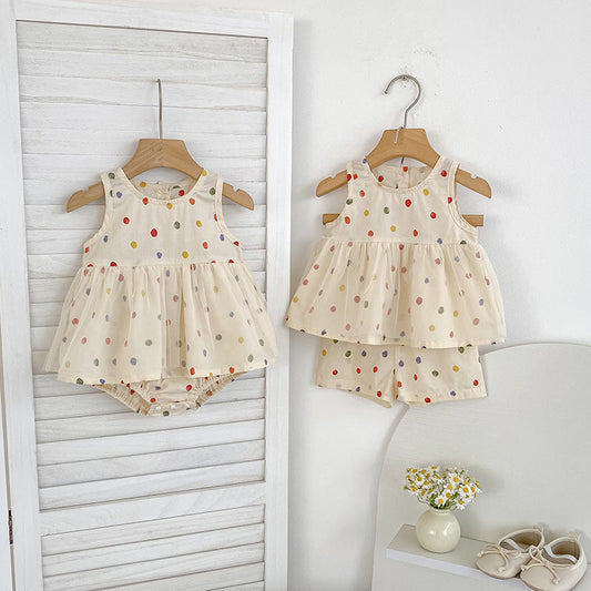 Summer Baby Kids Polka Dots Pattern Sleeveless Top and Shorts Clothing