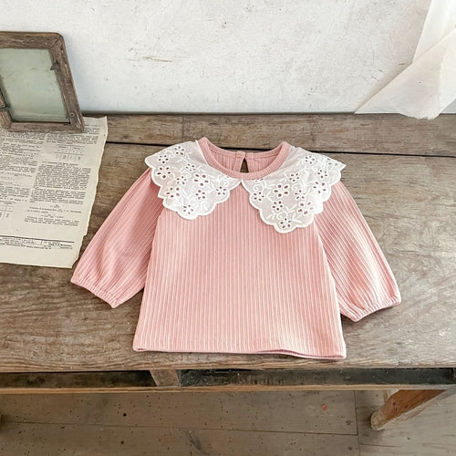 Spring Baby Kids Girls Hollow-Out Collar Top And Flared Pants Clothing