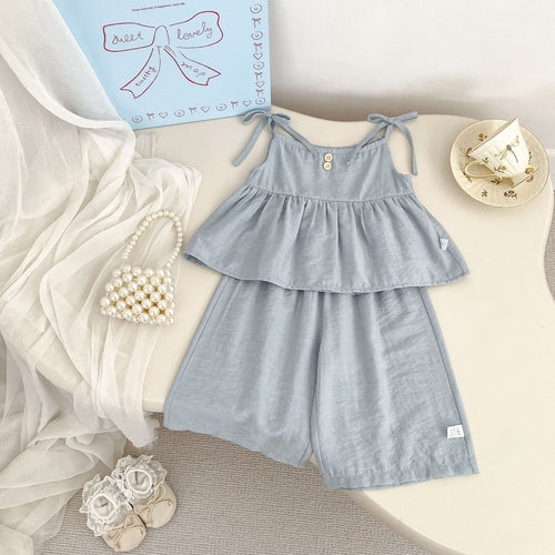 Summer Baby Kids Solid Color Sleeveless Top Vest with Pants Clothing