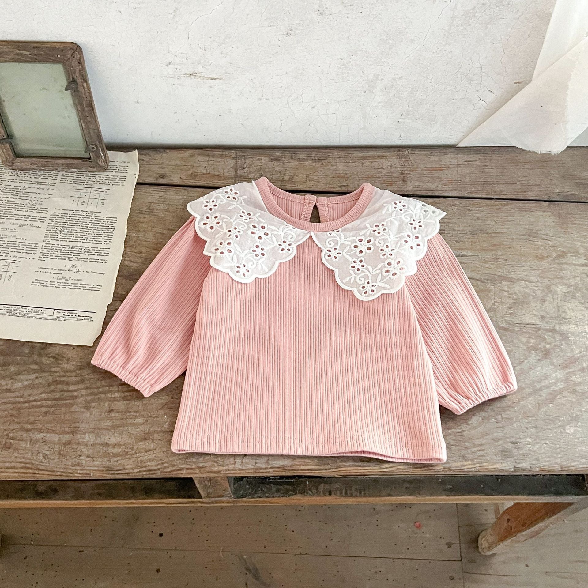 Spring Baby Kids Girls Hollow-Out Collar Top And Flared Pants Clothing