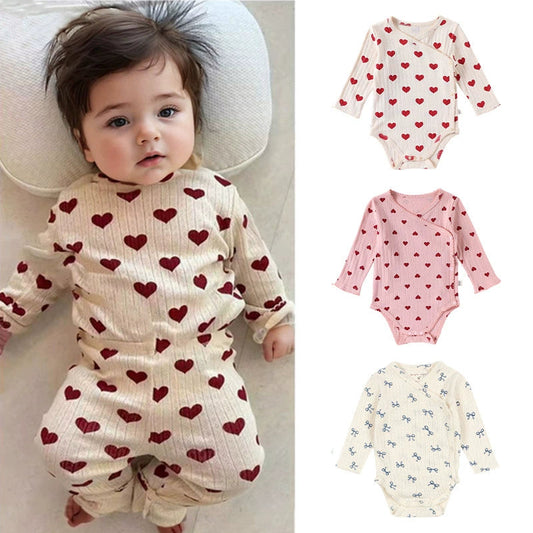 Spring Baby Kids Heart Pattern Onesies and Pants Clothing Set for