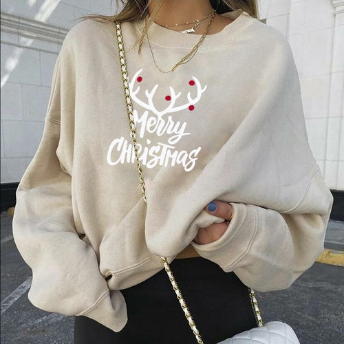 Women hoodie Fashion Casual Christmas Print Long Sleeve O-neck