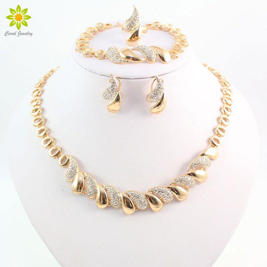 Fashion Women African 18 K Gold Plated Necklace Earrings Set Party