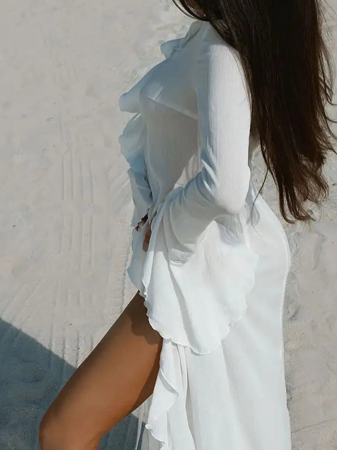 Fashion Ruffled Long Sleeve Cover-Up Dress