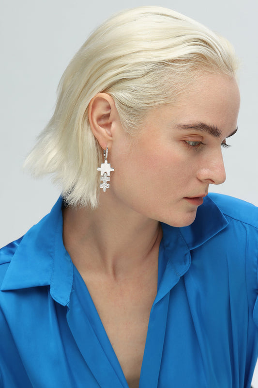 Silver Jigsaw Puzzle Drop Earrings