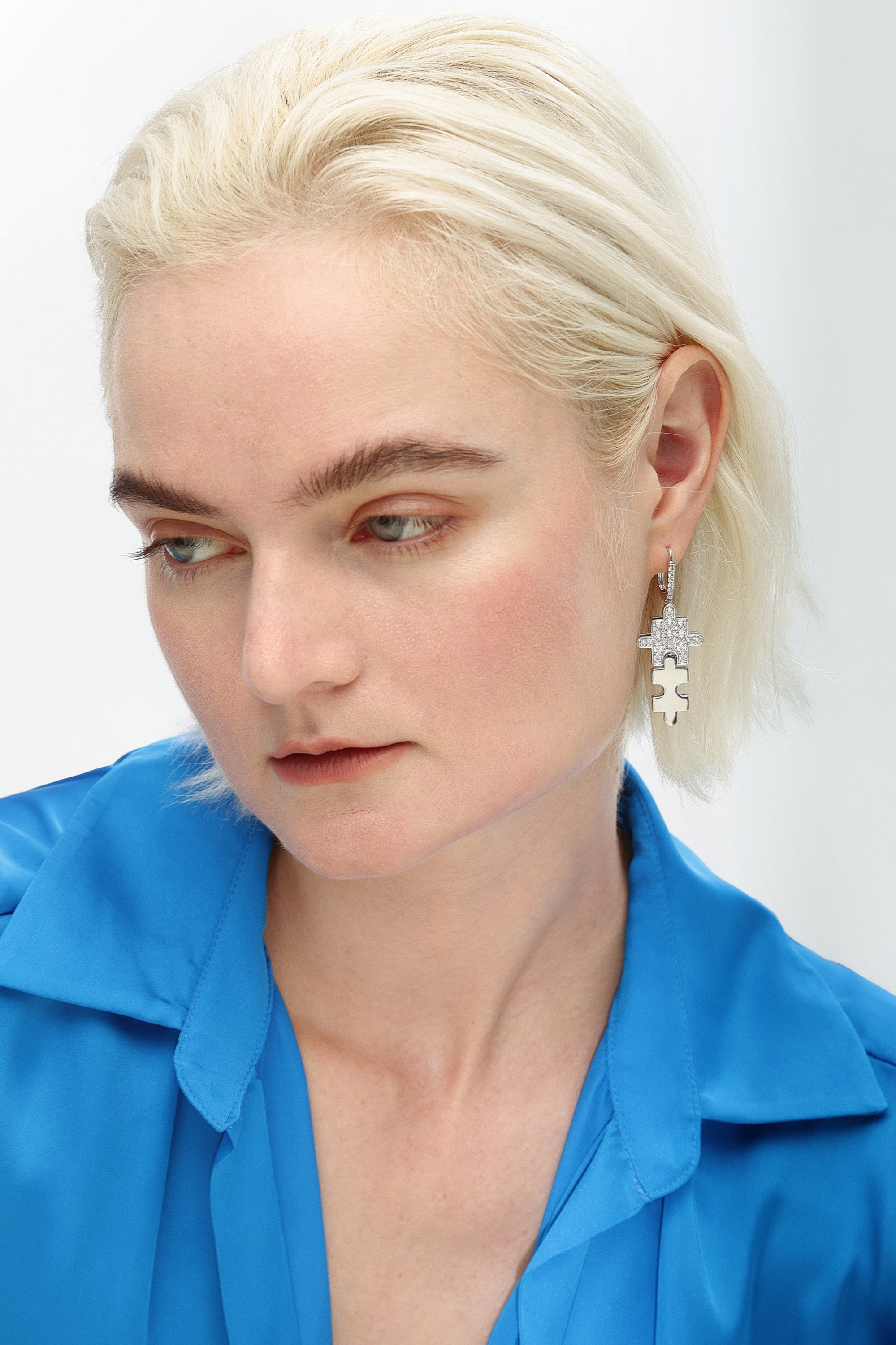 Silver Jigsaw Puzzle Drop Earrings