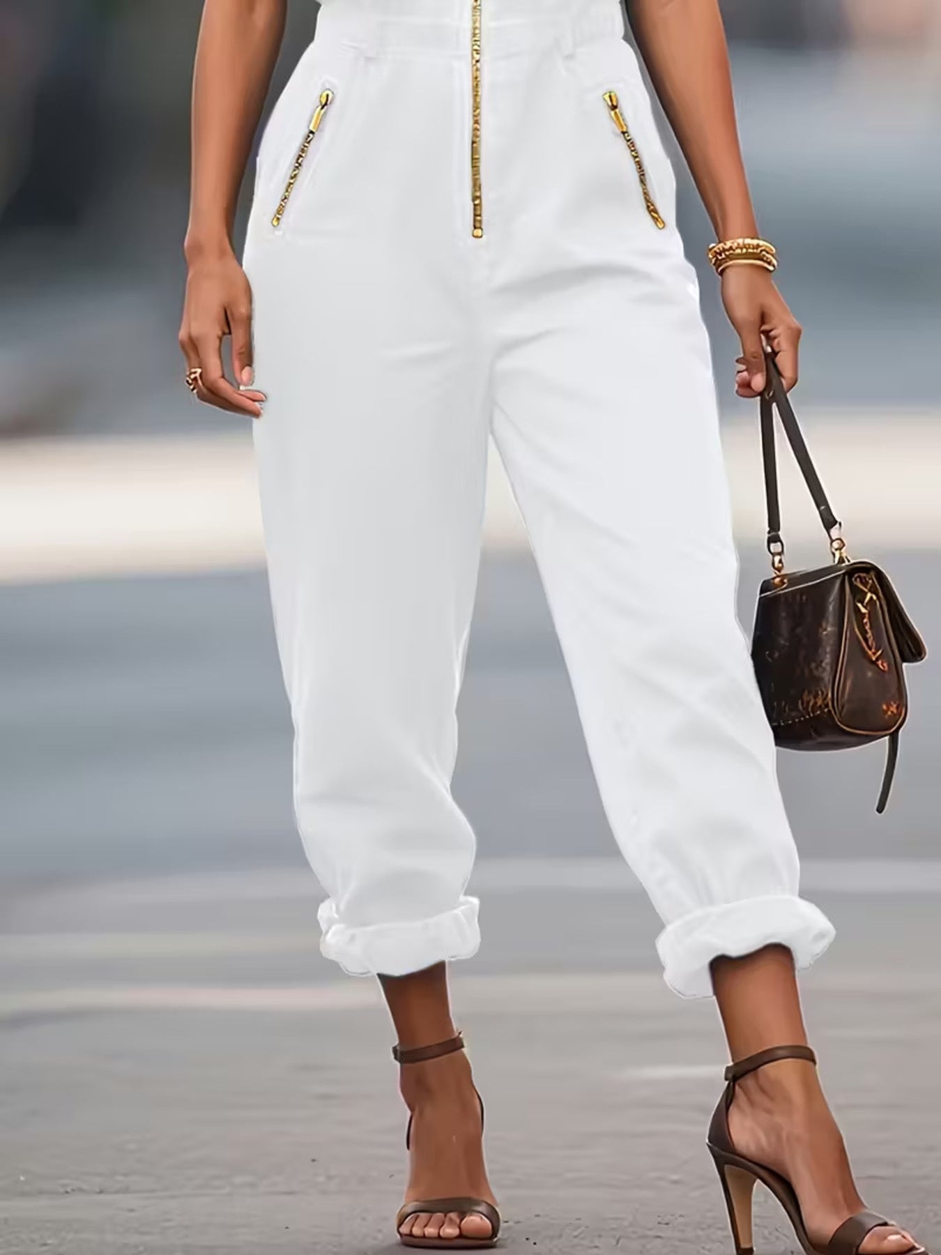 Fashionable Sleeveless Zip-Up Jumpsuit