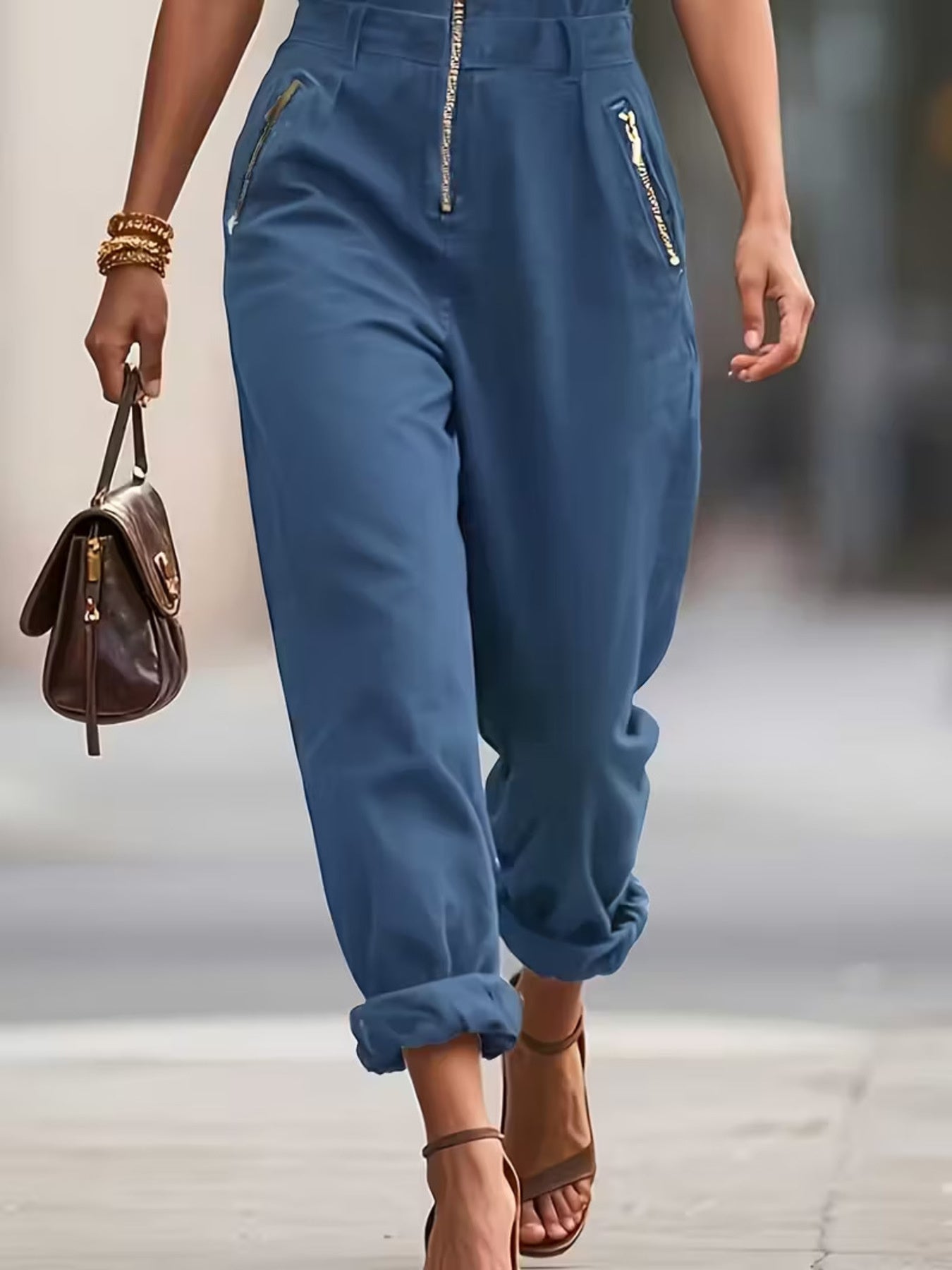 Fashionable Sleeveless Zip-Up Jumpsuit