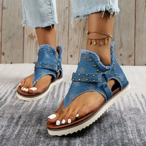 Stylish Open Toe Studded Flat Sandals