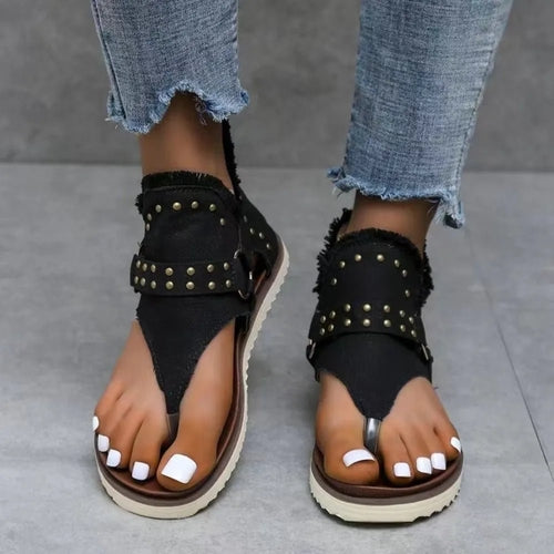 Stylish Open Toe Studded Flat Sandals