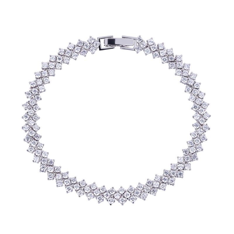 Heart Cubic Zirconia Tennis Bracelet with Round Cut White Diamond