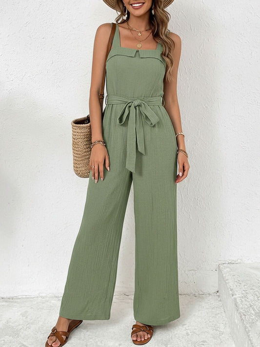 Trendy Tie Waist Wide Leg Jumpsuit