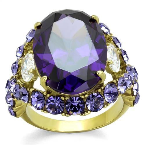 TK2160 - IP Gold(Ion Plating) Stainless Steel Ring with AAA Grade CZ