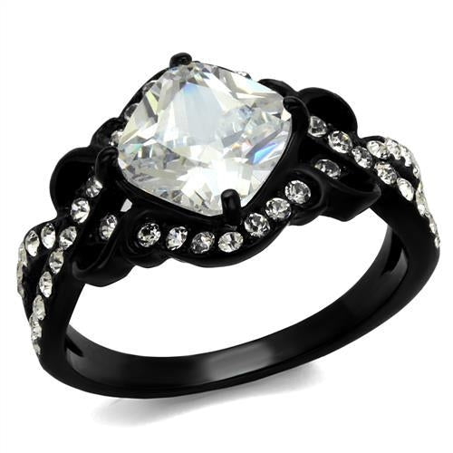 TK2288 - IP Black(Ion Plating) Stainless Steel Ring with AAA Grade CZ