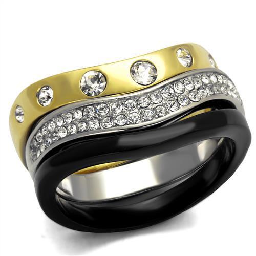 TK2299 - IP Gold+ IP Black (Ion Plating) Stainless Steel Ring with Top