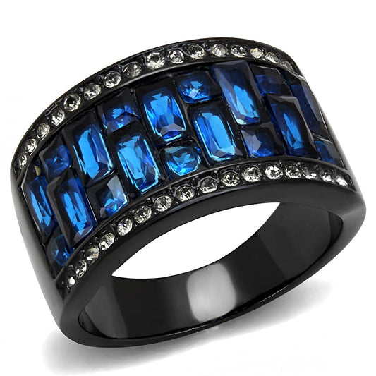 TK3058 - IP Black(Ion Plating) Stainless Steel Ring with Synthetic