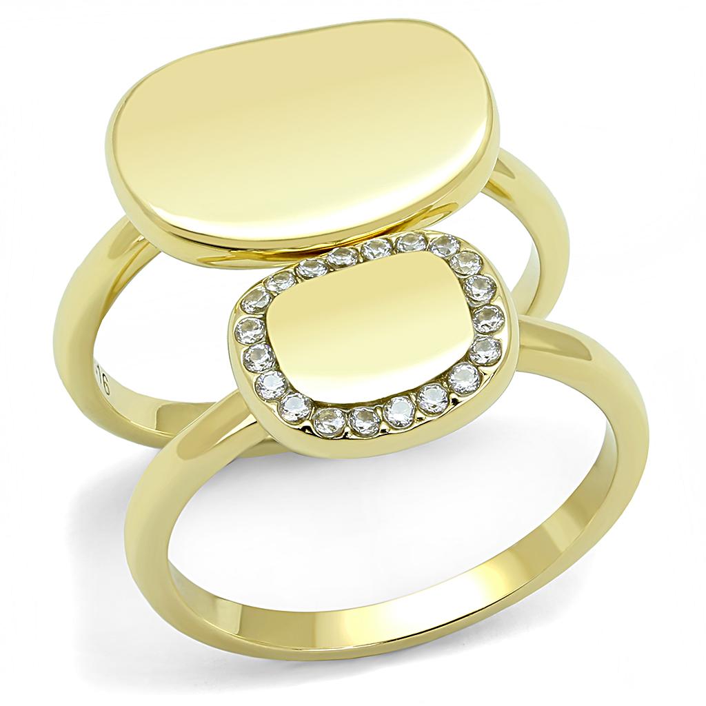 TK3121 - IP Gold(Ion Plating) Stainless Steel Ring with AAA Grade CZ