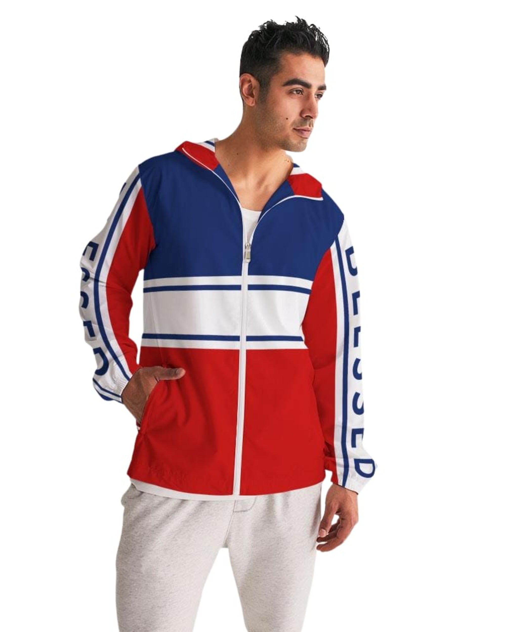 Mens Lightweight Windbreaker Jacket with Hood and Zipper Closure -