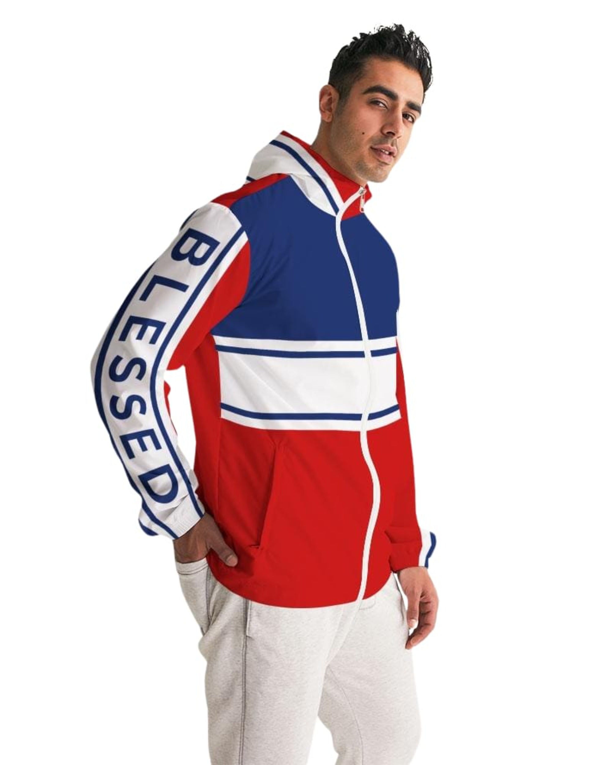 Mens Lightweight Windbreaker Jacket with Hood and Zipper Closure -
